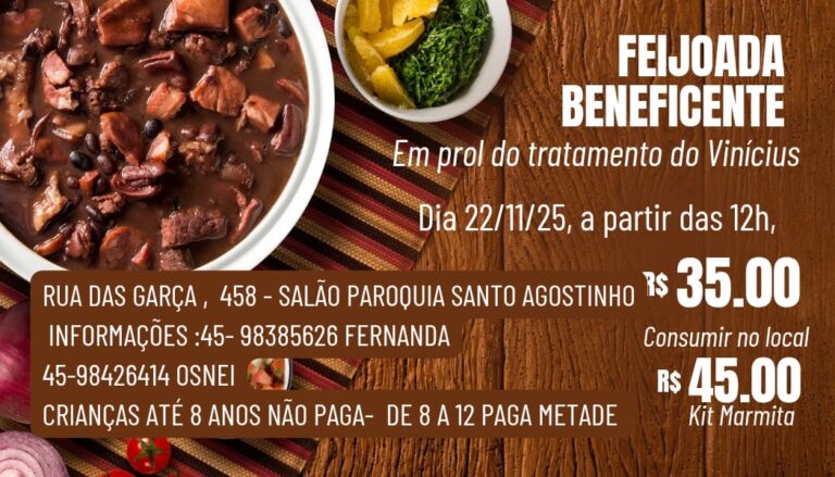 Feijoada beneficente em Cascavel arrecada fundos para tratamento de Vinícius
