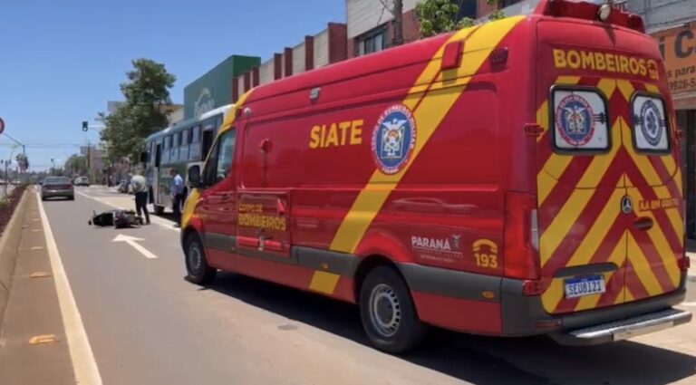 Motociclista sofre ferimentos em acidente com ônibus em Cascavel