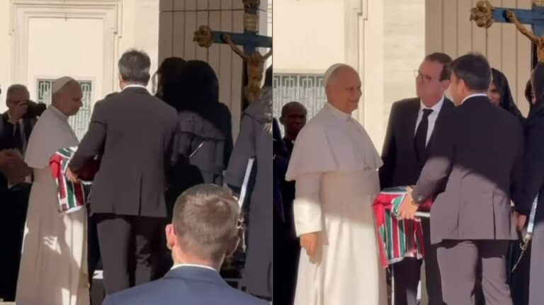 Papa Leão XIV recebe camisa do Fluminense em visita ao Vaticano