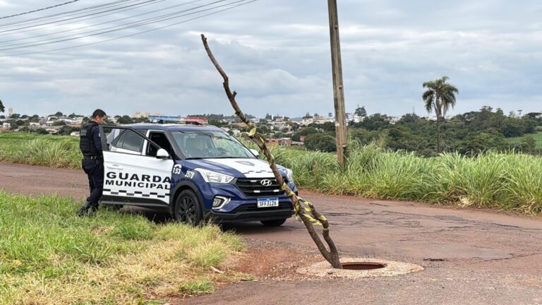 Guarda Municipal sinaliza bueiro aberto em Cascavel