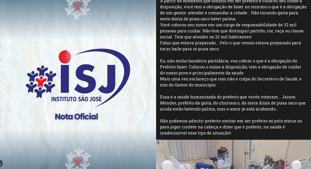 Imagem da Nota Oficial postada nas redes sociais do Instituto e trecho da postagem mentirosa do "broguero" (Colagem)