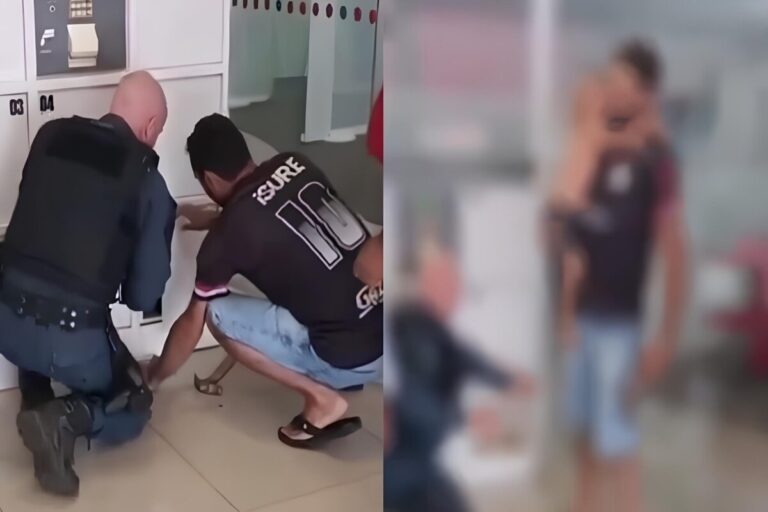 Criança é resgatada após ficar trancada em armário de banco