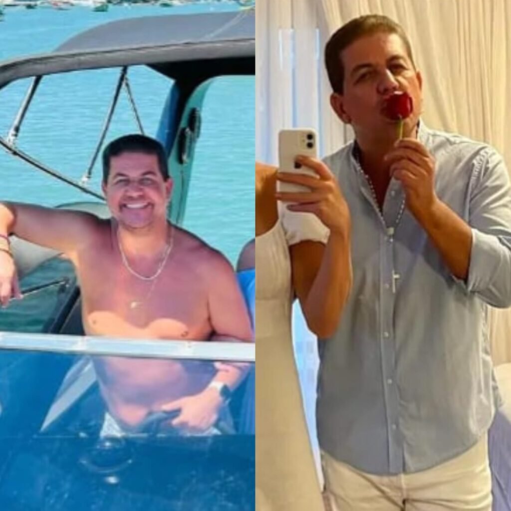 Ex-prefeito Berto Silva em praia catarinense (Colagem)