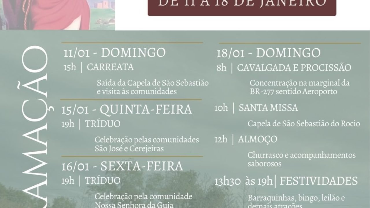 Tradicional Festa de São Sebastião inicia neste domingo em Guarapuava; CONFIRA A PROGRAMAÇÃO!