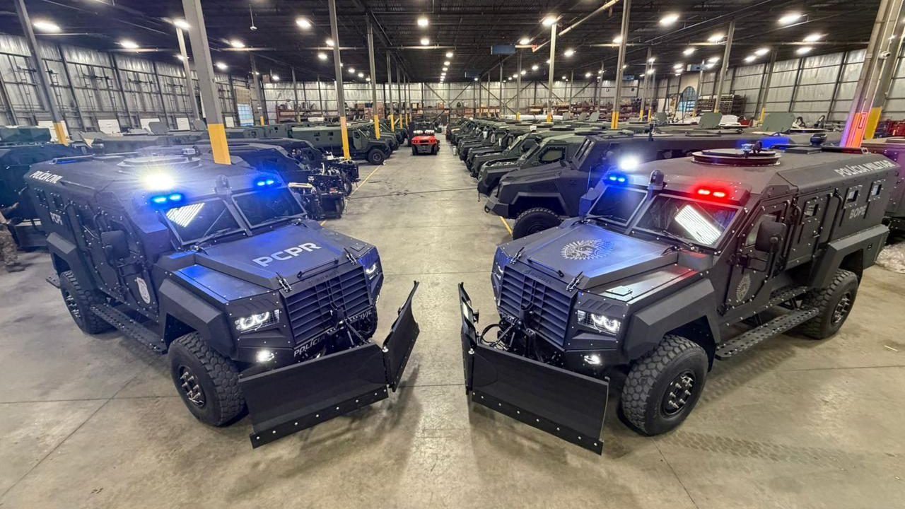 Veículos blindados da fabricante canadense Roshel INC — Foto: g+ notícias