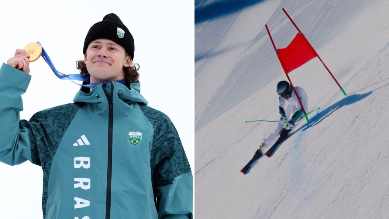 Lucas Pinheiro em ação durante a prova de slalom. — Foto: Reprodução @JogosOlimp