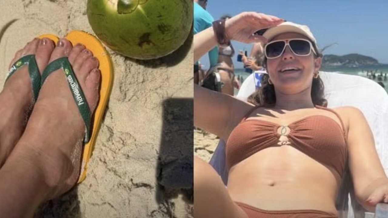 Paolla Oliveira curte dia de praia no Rio com ‘pé na areia’, após fim com Diogo Nogueira