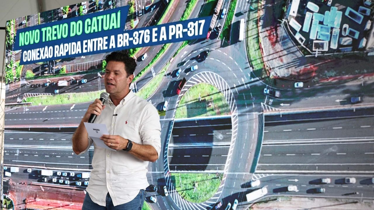 Guto Silva, Secretário de Estado das Cidades durante a entrega do novo Trevo do Catuaí, em Maringá (Credito/Fotos: Arnaldo Neto/AEN (Trevo) e Ari Dias/AEN)