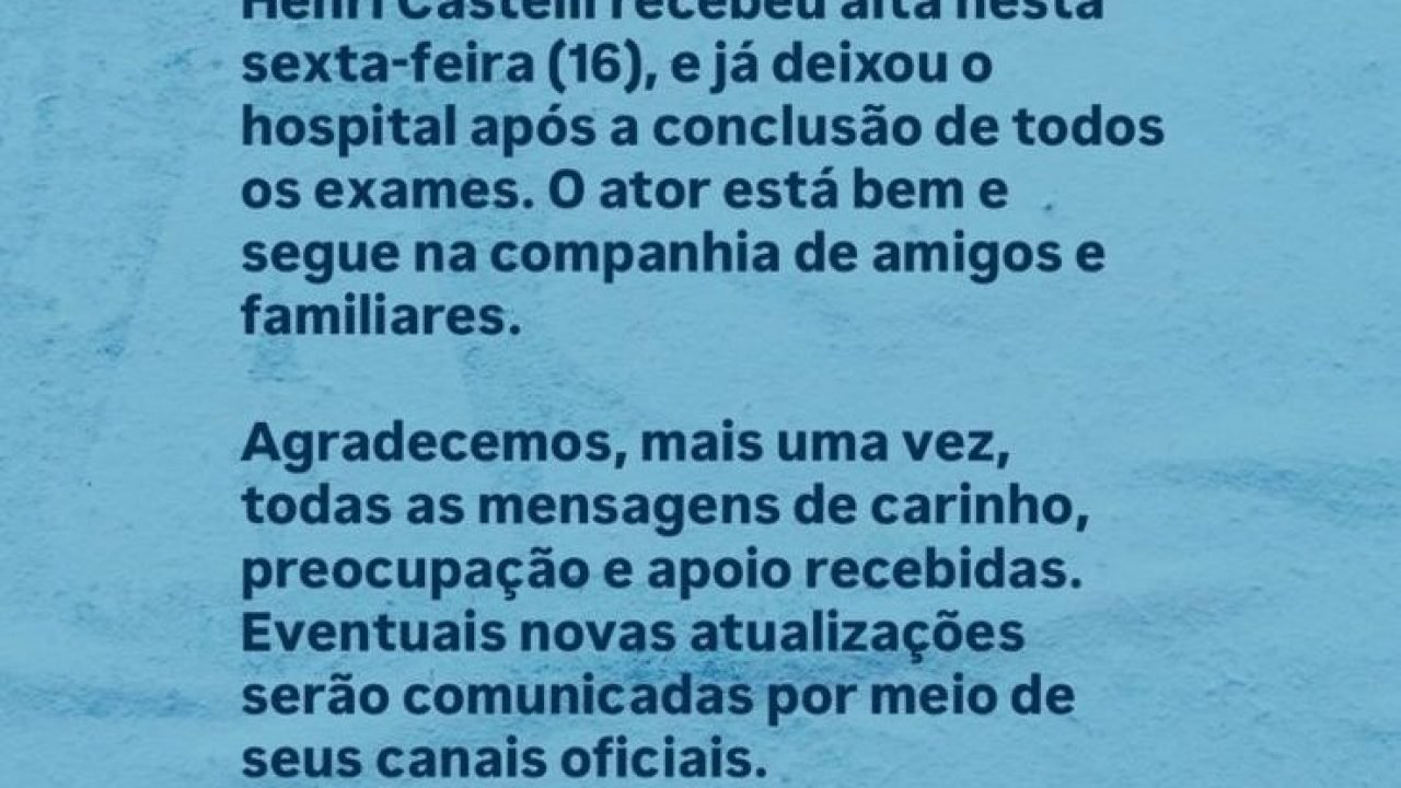 Henri Castelli recebe alta após 3 dias internado e deixa hospital