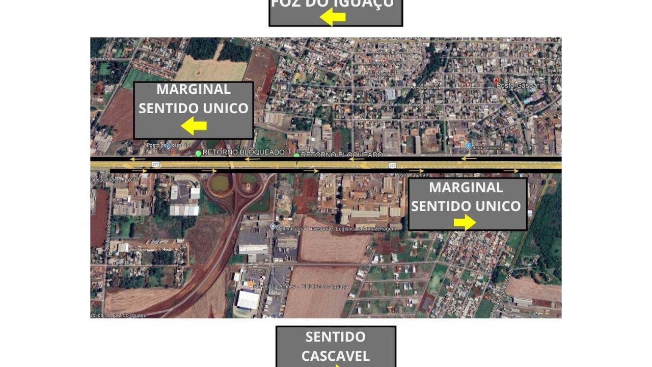 Vias marginais da BR-277 têm alteração de tráfego na região de Foz do Iguaçu