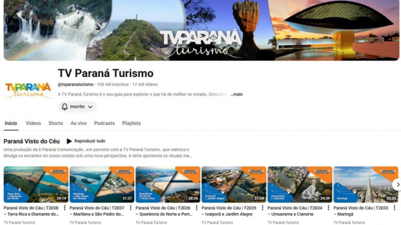 TV Paraná Turismo chega a 100 mil inscritos no YouTube e amplia presença digital