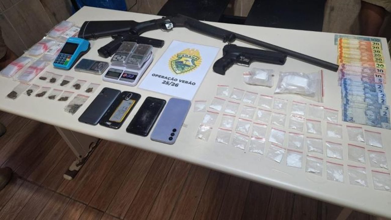 PMPR prende suspeito com armas e drogas em Pontal do Paraná